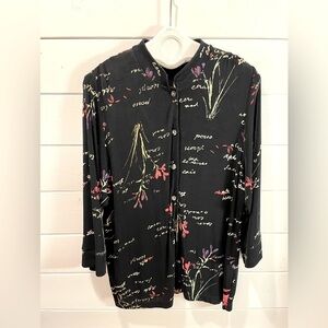 🖤 VINTAGE • Black Stretch Floral Shirt • Estimated Size XXL
